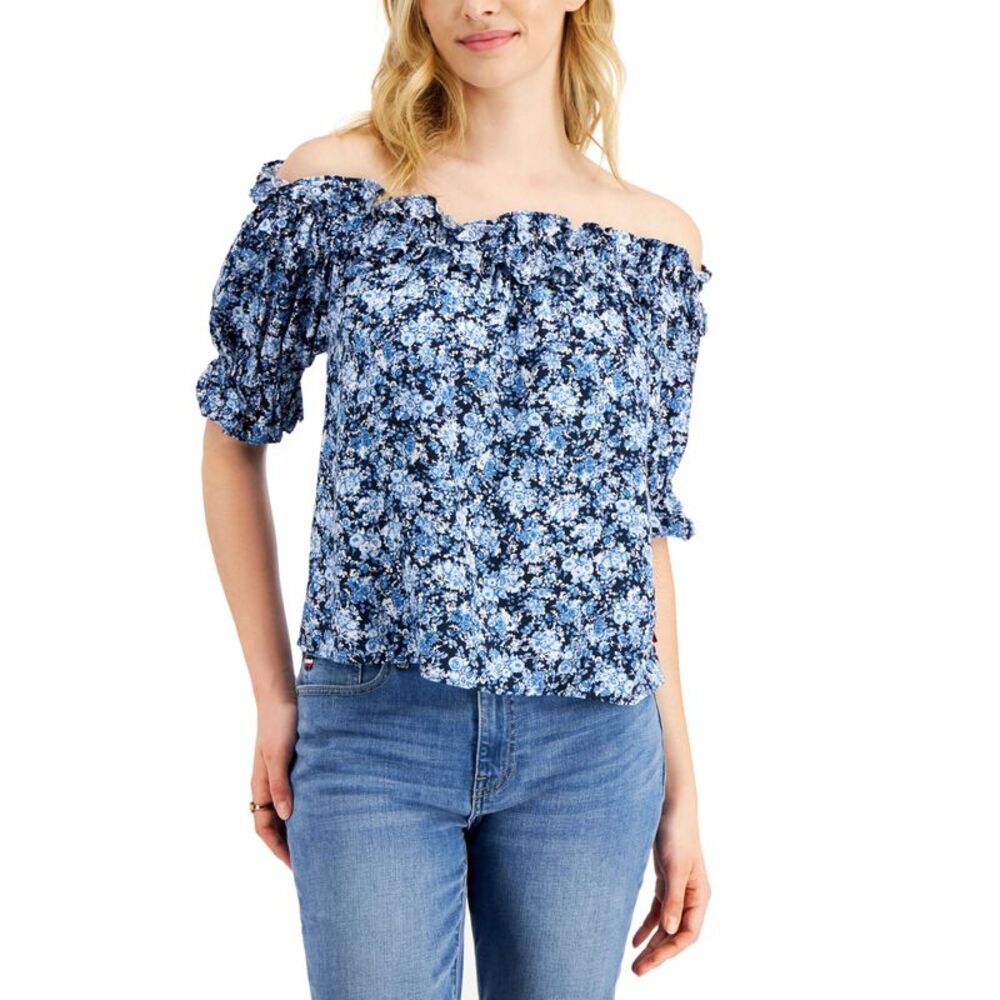 Tommy Hilfiger Womens Off The Shoulder Floral Print Top